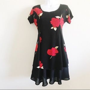 Red Floral Black Dress